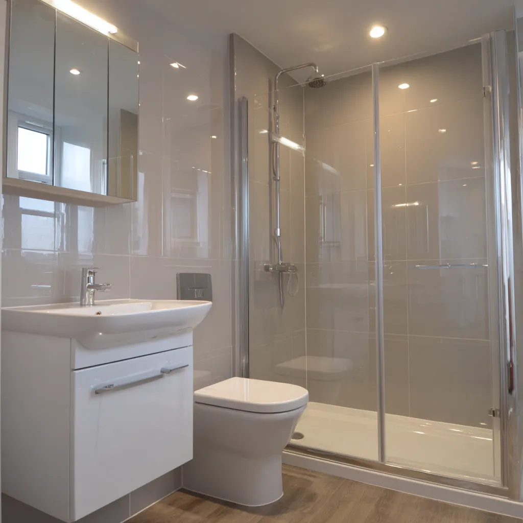 Neutral bathroom with glass shower and wall-mounted vanity