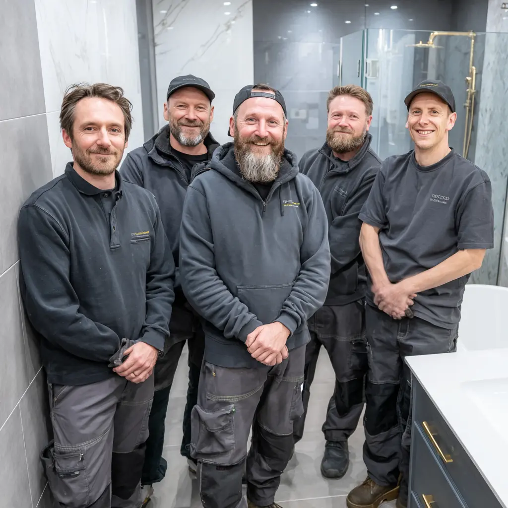 People standing in a bathroom showroom